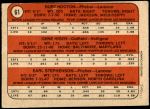 1972 O-Pee-Chee #61   -  Burt Hooton / Gene Hiser / Earl Stephenson Cubs Rookies   Back Thumbnail
