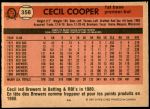 1981 O-Pee-Chee #356  Cecil Cooper  Back Thumbnail