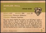 1961 Fleer #5  Harlon Hill  Back Thumbnail