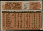 1972 Topps #664  Bobby Knoop  Back Thumbnail