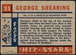 1957 Topps Hit Stars #31  George Shearing  Back Thumbnail