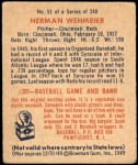 1949 Bowman #51  Herm Wehmeier  Back Thumbnail