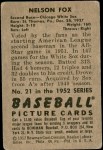 1952 Bowman #21  Nellie Fox  Back Thumbnail