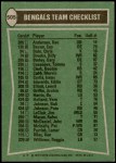 1978 Topps #505   -  Pete Johnson / Billy Brooks / Lemar Parrish / Reggie Williams / Gary Burley Bengals Leaders & Checklist Back Thumbnail