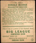 1933 Goudey #113  Ossie Bluege  Back Thumbnail