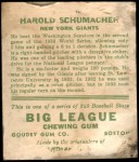 1933 Goudey #240  Hal Schumacher  Back Thumbnail