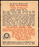 1949 Bowman #64  Dom DiMaggio  Back Thumbnail