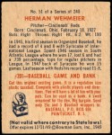 1949 Bowman #51  Herm Wehmeier  Back Thumbnail