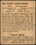 1940 Play Ball #202  Al Milnar  Back Thumbnail
