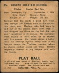 1940 Play Ball #35  Joe Heving  Back Thumbnail