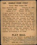 1940 Play Ball #169  Gabby Street  Back Thumbnail