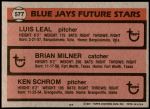 1981 Topps #577   -  Luis Leal  /  Brian Milner  /  Ken Schrom Blue Jays Back Thumbnail