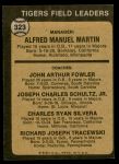 1973 Topps #323   -  Billy Martin / Art Fowler / Joe Schultz / Charlie Silvera / Dick Tracewski Tigers Leaders Back Thumbnail
