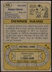 1974 Topps #426  Dennis Havig  Back Thumbnail