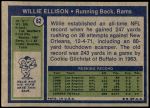 1972 Topps #62  Willie Ellison  Back Thumbnail