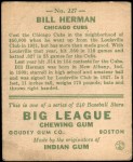 1933 Goudey #227  Billy Herman  Back Thumbnail