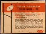 1960 Fleer #61  Gene Prebola  Back Thumbnail