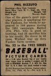1952 Bowman #52  Phil Rizzuto  Back Thumbnail