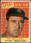 1958 Topps #485   -  Ted Williams All-Star Front Thumbnail