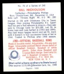 1949 Bowman REPRINT #76  Bill Nicholson  Back Thumbnail