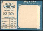 1961 Topps #1  Johnny Unitas  Back Thumbnail