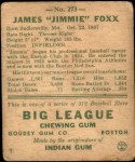 1938 Goudey Heads Up #249 / #273 Jimmie Foxx  Back Thumbnail