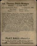 1939 Play Ball #104  Tommy Bridges  Back Thumbnail