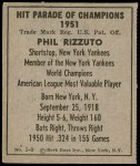1951 Berk Ross #3 A Phil Rizzuto  Back Thumbnail