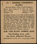1948 Bowman #35  George Snuffy Stirnweiss  Back Thumbnail