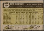 1961 Topps #414  Dick Donovan  Back Thumbnail