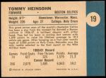 1961 Fleer #19  Tom Heinsohn  Back Thumbnail