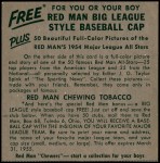 1954 Red Man #10 AL x Billy Pierce  Back Thumbnail