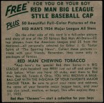 1954 Red Man #5 AL x Sherm Lollar  Back Thumbnail