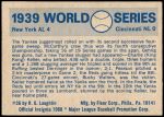 1970 Fleer World Series #36   1939 Yankees vs. Reds Back Thumbnail