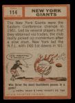 1962 Topps #114   Giants Team Back Thumbnail