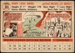 1956 Topps #31 Hank Aaron Back Thumbnail