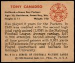 1950 Bowman #9  Tony Canadeo  Back Thumbnail
