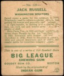 1933 Goudey #123  Jack Russell  Back Thumbnail