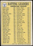 1970 Topps #62   -  Rod Carew / Tony Oliva / Reggie Smith AL Batting Leaders Back Thumbnail