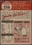 1953 Topps #258  Jim Gilliam  Back Thumbnail