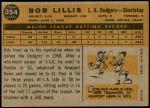 1960 Topps #354  Bob Lillis  Back Thumbnail