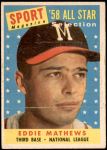 1958 Topps #480   -  Eddie Mathews All-Star Front Thumbnail
