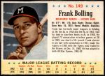 1963 Post Cereal #149  Frank Bolling  Front Thumbnail