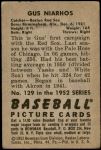1952 Bowman #129  Gus Niarhos  Back Thumbnail