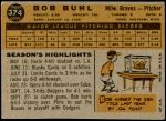 1960 Topps #374  Bob Buhl  Back Thumbnail