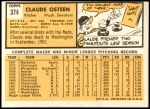 1963 Topps #374  Claude Osteen  Back Thumbnail