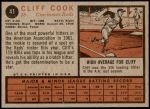 1962 Topps #41  Cliff Cook  Back Thumbnail
