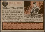 1962 Topps #483  Don McMahon  Back Thumbnail