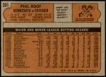 1972 Topps #201  Phil Roof  Back Thumbnail