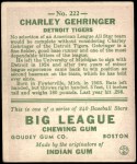1933 Goudey #222  Charlie Gehringer  Back Thumbnail